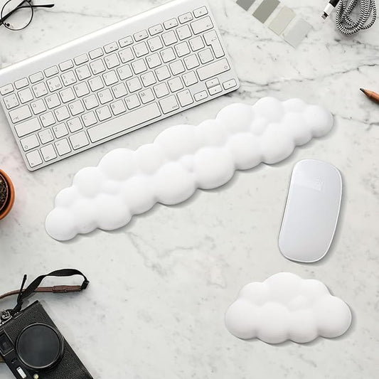 2 PCS Keyboard Cloud Wrist Rest, Memory Foam Keyboard Palm Rest with Non-Slip Base Ergonomic Keyboard Wrist for Pain Relief, Soft Wrist Rest for Office, Computer, Laptop, Gaming Office (White)