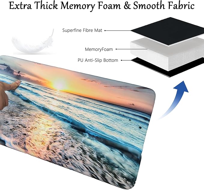 Computer Keyboard Stand Pad with Wrist Rest Easy Typing Wrist Rest Support with Comfortable Wrist Pad Ergonomic Tilted Keyboard Riser Holder for Desktop Office Home School Ocean Beach