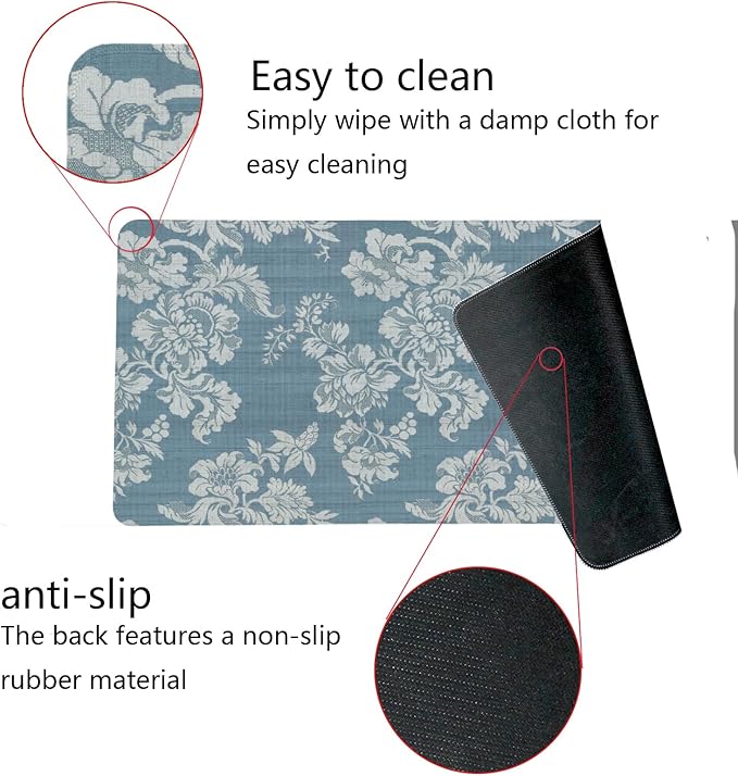 Blue Chinoiserie Mouse Pad,Vintage Blue and White Floral Desk Mat,Big Large Vintage Floral Preppy Trendy Mouse Pad,Girly Gaming Mousepad,Girly Laptop Desk Mat for Dorm Home Office,23.6x11.8 In