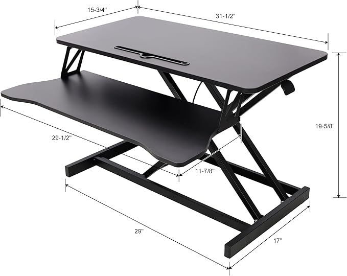 Standing Desk Converter, 32" Wide, Height Adjustable Sit Stand Up Desk Riser with Keyboard Tray, Desktop Workstation for Home Office Computer Laptop, Black