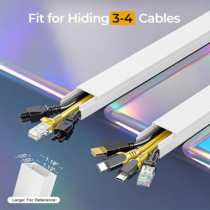 212.6in Cord Hider Kit, Cord Covers for 3-4 Wires on Wall, Cable Hider Wire Covers for Cords on Wall, Paintable Cord Hider for Walls Mount Tv, Cable Cover Raceway, W1.18 H0.6in, White