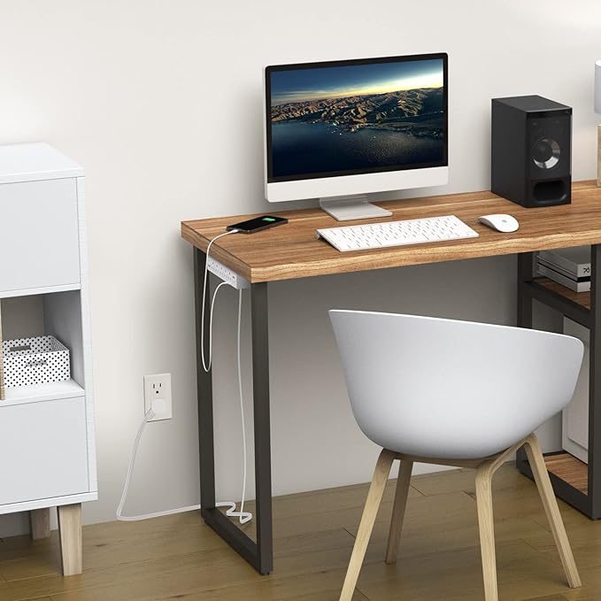 40W Under Desk Power Strip Mountable,20W USB-C Fast Charging Flat Plug Power Strip Surge Protector 1200J,9 in 1 Desk Outlet,5 Outlets,2 USB-C,2 USB-A,6FT Extension Cord White