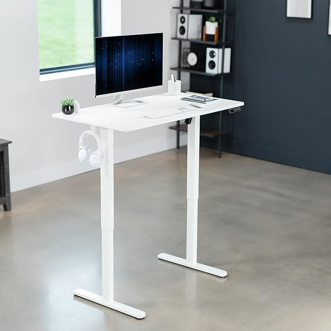VIVO Electric 44 x 24 in Standing Desk, Memory Height Adjustment, White Top White Frame, DESK-E144W