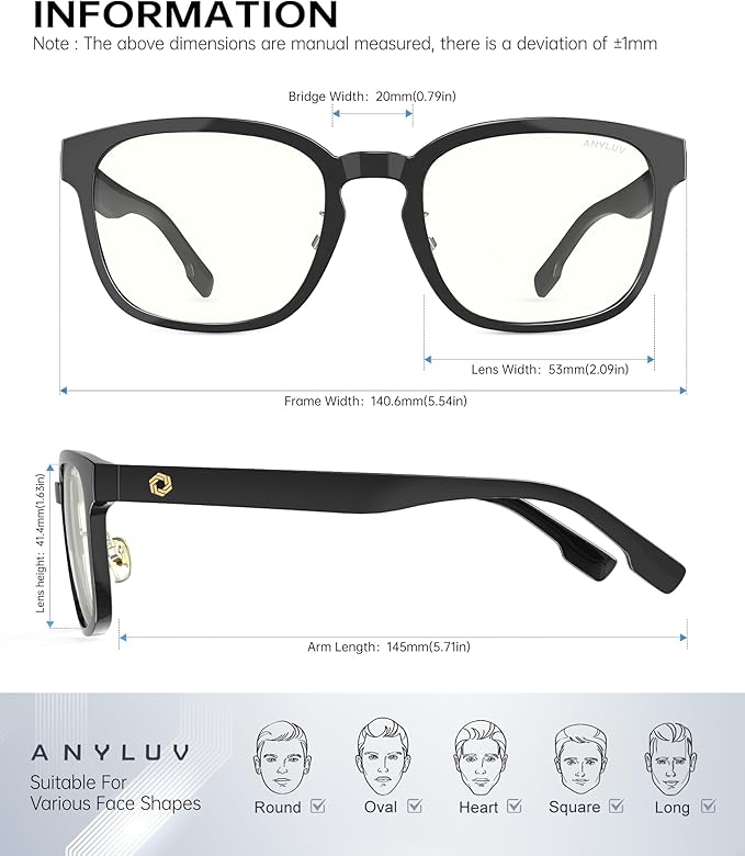 ANYLUV Blue Light Glasses Men Women Computer Gaming Glasses Anti Eyestrain Lightweight Blue Light Blocking Glasses