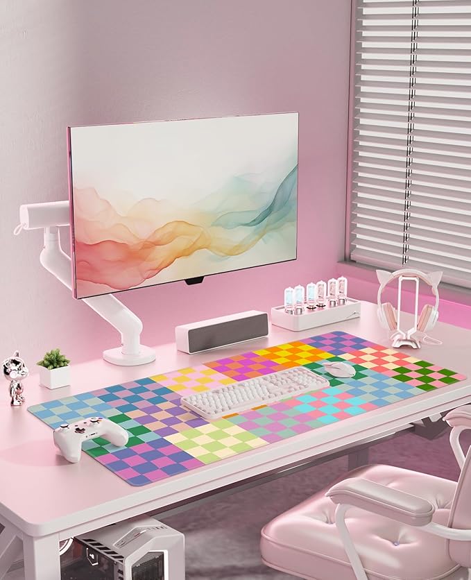 Baziabbo Checkered Desk Mat,XXL Extended Big Mouse Pad,Gaming Mousepad with Stitched Edge,Non-Slip Rubber Base Keyboard Desk Pad for Home Office Study Game