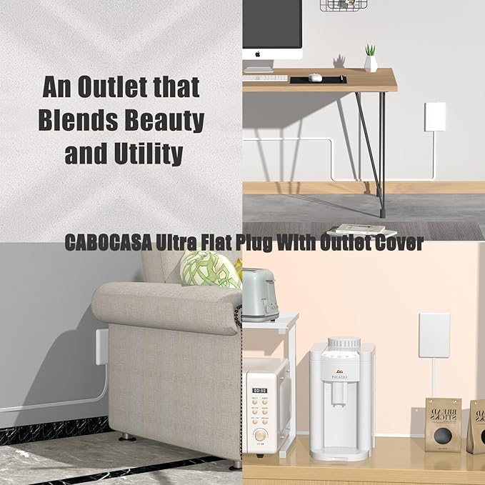 2 Pack 3FT Flat Plug Extension Cord Power Strip with 3 Outlets, Patented Detachable Ultra-Thin Outlet Cover Concealer & Ultra-Flat Plug, Max. 13A 125V 1625W ETL Listed, White Color