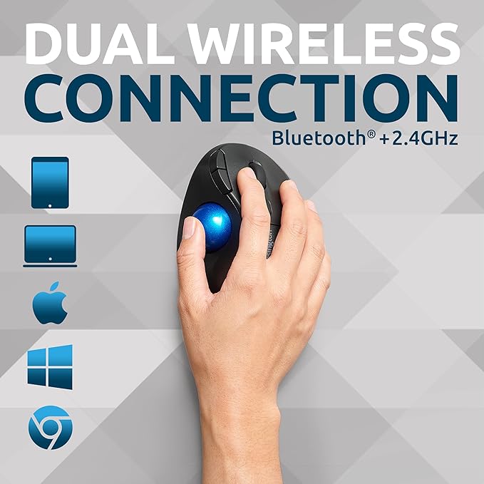 Kensington TB450 Wireless Trackball Mouse, Bluetooth LE & 2.4GHz Connection, 4 DPI Options, Connect up to 3 Devices (K72194WW), Black-Blue