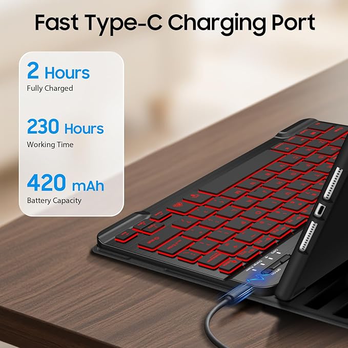 FINTIE Backlit Keyboard Case for iPad 9th / 8th / 7th Generation (2021/2020/2019) 10.2 Inch, Soft TPU Back Cover with 7 Colors Backlight Magnetically Detachable Bluetooth Keyboard, Black