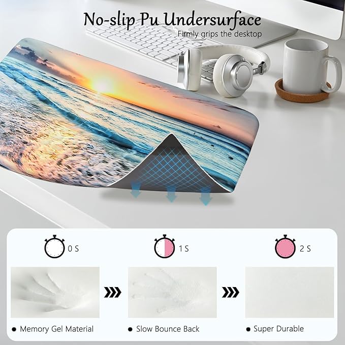 Computer Keyboard Stand Pad with Wrist Rest Easy Typing Wrist Rest Support with Comfortable Wrist Pad Ergonomic Tilted Keyboard Riser Holder for Desktop Office Home School Ocean Beach