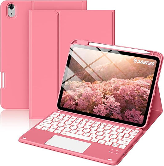 for iPad A16 11th 10th Case with Keyboard: Backlit Keyboard Case with Trackpad & Pencil Holder, Magnetic Detachable for Students Daily Learning & Note-Taking, Watermelon Red