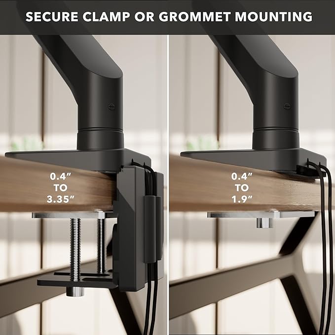 Mount-It! Proflex Series Heavy-Duty Monitor Desk Mount, Fits 17–49” Ultrawide Curved Screens, Full Motion Gas Spring Arm, 44 lbs Capacity, USB-C & USB 3.0 Ports, VESA 75/100, Clamp or Grommet Base