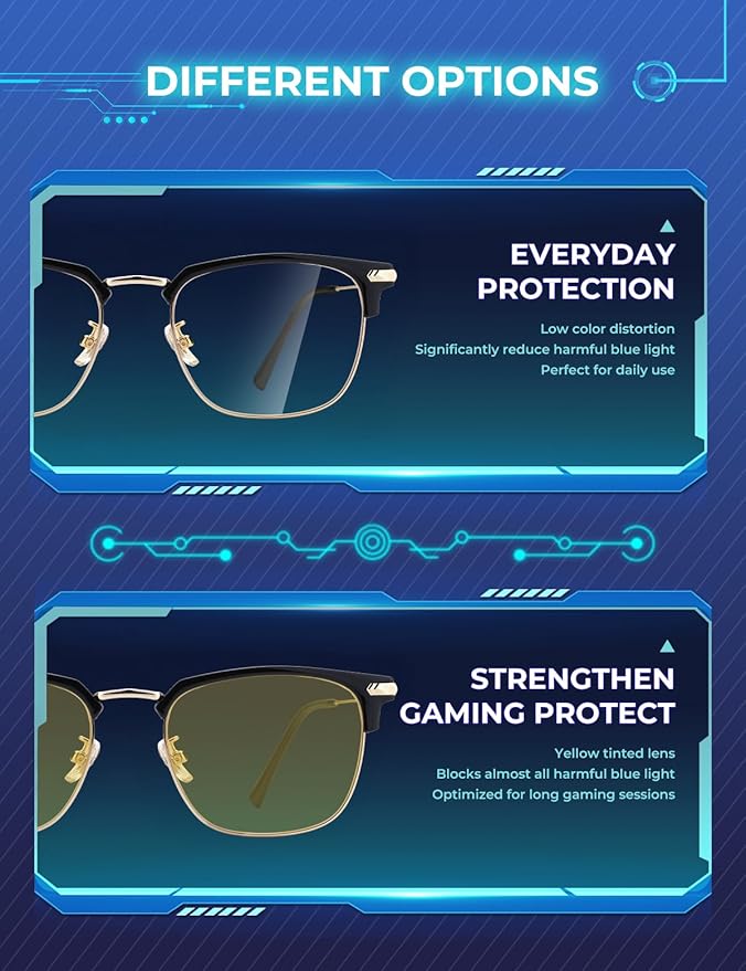 Blue Blocker Glasses for Men Metal Browline Computer Gaming Glasses Filter Blue Ray