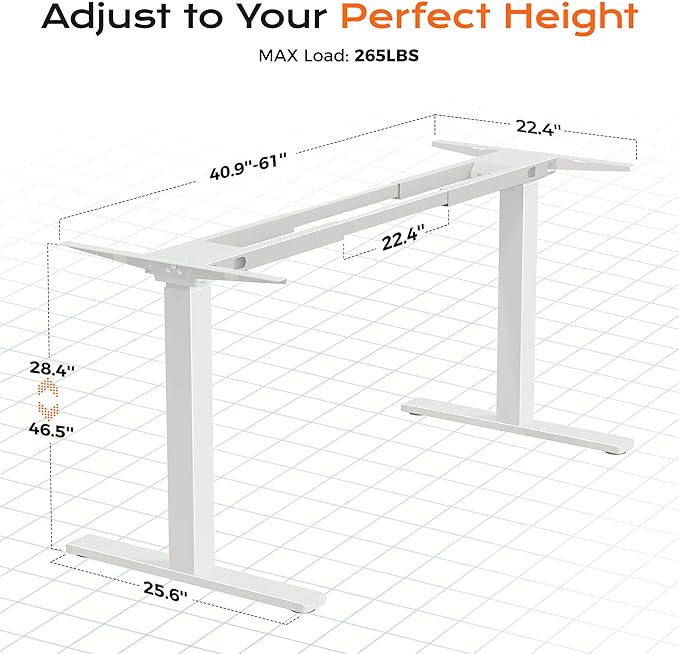 Huuger Dual Motor Electric Standing Desk Frame, Sit Stand up Desk Leg for 47.2” to 86.6” Desktop, Computer Desk Leg with Cable Tray, 3 Memory Height Presets, 2 Hooks, White Frame Only
