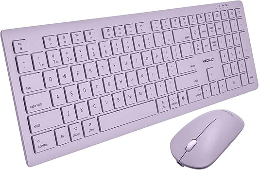 Macally Wireless Keyboard and Mouse Combo for Mac - Compatible Apple Bluetooth Keyboard and Mouse Combo for MacBook Pro/Air, iMac, Mac mini/Pro/Studio (Multi Device, Rechargeable, Emoji Keys, Purple)