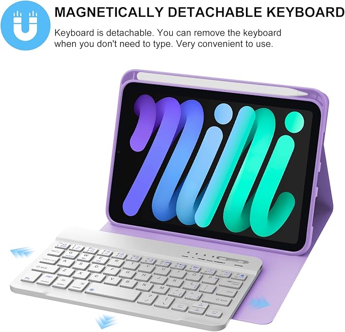 BORIYUAN iPad mini Keyboard Case, Detachable Wireless Bluetooth Keyboard Slim Folio Smart Cover for Apple iPad mini 5 2019/iPad Mini 1 2 3 4 - Purple