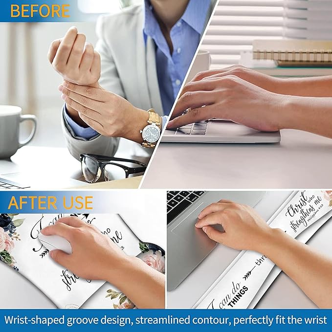 Ergonomic Mouse Pad, Mouse Wrist Rest Pad + Keyboard Wrist Rest Pad + Coaster, Made of Memory Foam, Easy to Use and Relieve Wrist Pain, Computer, Games, Office, Home - Bible Phil 4-13 Floral