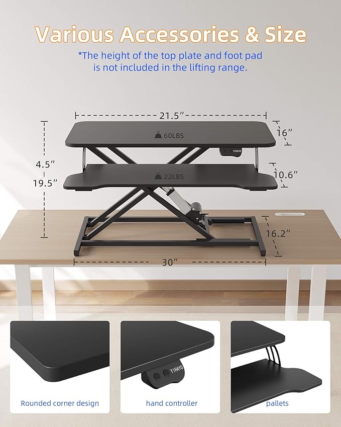 YIHAYO Electric Standing Desk Converter 32 inch, Sit to Stand Up Height Adjustable Desk Riser, Quick Sit to Stand Tabletop Dual Monitor Riser Workstation for Home Office with Keyboard Tray, Black