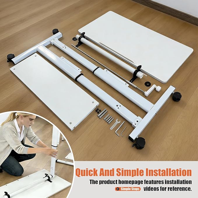 Hand Crank Small Standing Desk, Adjustable Height 27.76-40", Tiltable Tabletop with Wheels, Portable Laptop Computer Table, Rolling Podium Mobile Stand Up Desk for Walking Pad Treadmill, Home Office