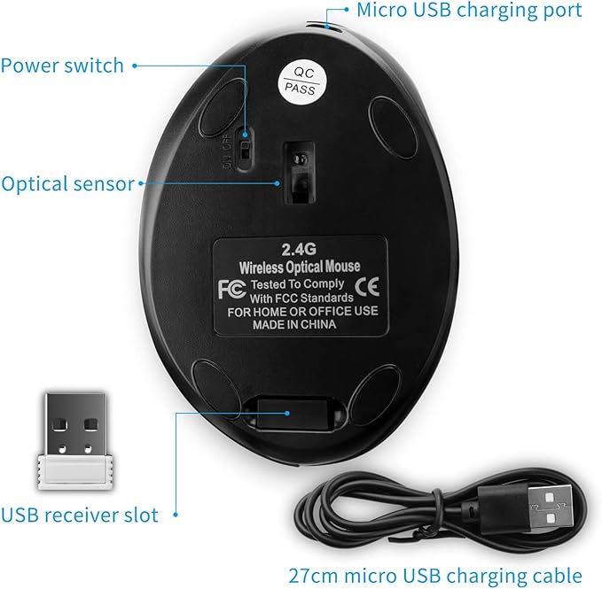 3C Light 2.4G Wireless Vertical Mouse,Ergonomic Vertical Optical Mouse Cute Mini Mice with Adjustable Sensitivity (800/1200/1600 DPI), 6 Buttons for PC, Desktop, Laptop, Notebook (Vertical Black)