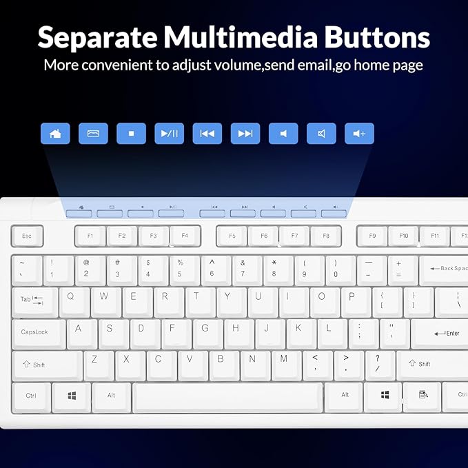 Rii RK907 Ultra-Slim Compact USB Wired Keyboard for Mac and PC,Windows 10/8 / 7 / Vista/XP(White)