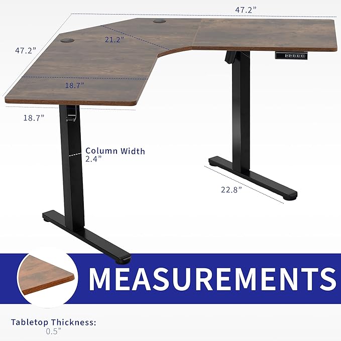 VIVO Electric Corner L-Shaped 47 x 47 in Standing Desk, Memory Height Adjustment, Rustic Vintage Brown Top Black Frame, DESK-E1L94N