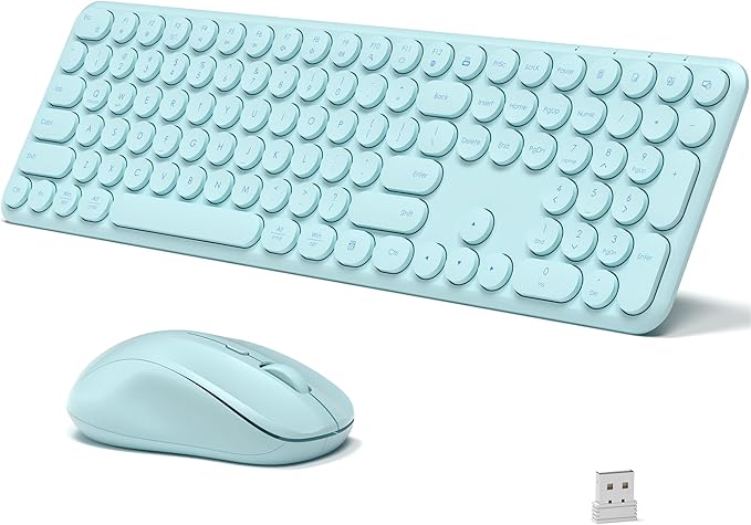 Wireless Keyboard and Mouse Combo, 110 Round Quiet Keys, Adjustable Optical Mouse, Share 1xUSB Receiver, Power Switch, for Windows Mac(Blue)