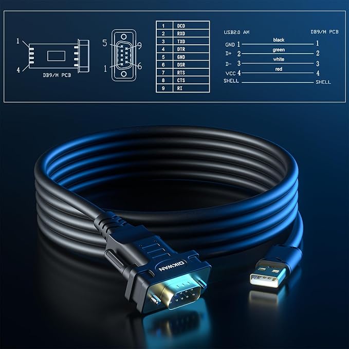 USB to RS232 DB9 Serial Cable Male Converter Adapter with FTDI Chipset for Windows 11,10, 8.1, 8, 7, Vista, XP, 2000, Linux and Mac OS X 10.6 (10ft)…