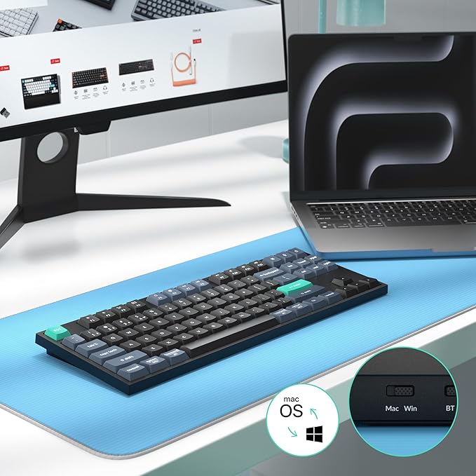 Keychron B33 2.4 GHz Wireless Bluetooth Keyboard Silent Typing 80% TKL Layout Launcher Support Ergonomic Angle Compatible for Mac Windows Linux-Deep Black