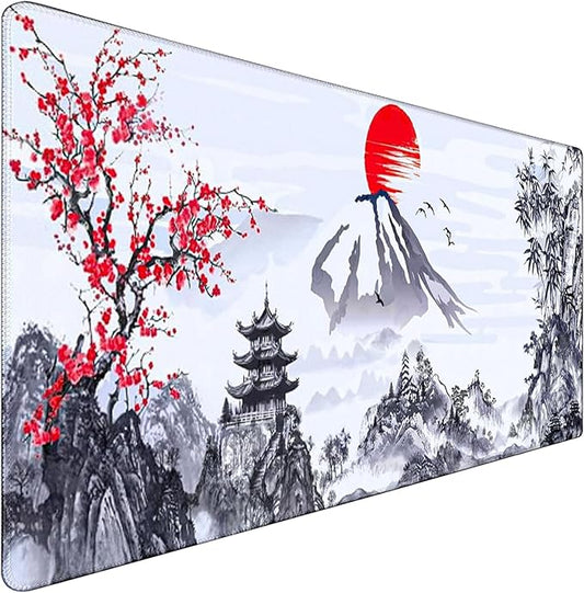 Gaming Mouse Pad Ink Pattern, 31.5x15.7 Inch Waterproof Computer Big Mousepad Non-Slip Mouse Mat Rubber Base and Stitched Edges for Game Players, Office, Study, Esports Pros, Home