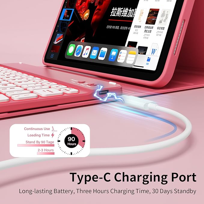 for iPad (A16) 11th Generation 2025 11-inch/10th Generation 2022 10.9 inch with Keyboard, 7 Colors Backlit Square Keycaps, Detachable Wireless Bluetooth Keyboard Case with Pencil Holder, Pink