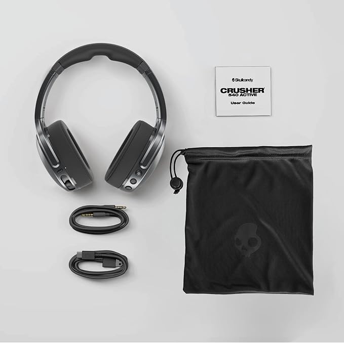 Skullcandy Crusher 540 Active Wireless Bluetooth Headphones with Multi-Sensory Bass, Noise Isolating Over-Ear Fit, Sweat and Water Resistant, 40 Hours Battery, Microphone for iPhone Android - Concrete