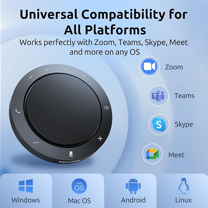 Bluetooth Speakerphone for Conference Calls – AI Noise Reduction, 2 Mics, 5W Speaker, USB-C & USB-A Adapter, 10-14H Playtime, Compatible with Zoom/Teams/Skype/Meet