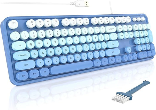 MOFII Computer Keyboards Wired, Plug Play USB Full Size Typewriter Keyboard, Cute Colorful Aesthetic Keyboard with Foldable Stands for Windows PC Laptop (Blue Gradient)