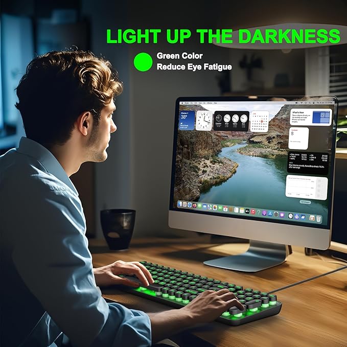 Large Print Backlit Keyboard, Wired USB Lighted Computer Keyboards with 7-Color Backlit, Oversized Print Letters, Quiet Typewriter Keyboard with Retro Round Keycaps for Windows PC, Laptop