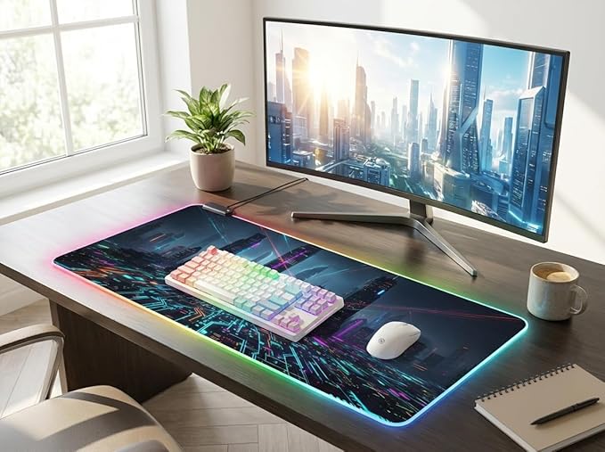 Cyberpunk Circuit RGB Gaming Mouse Pad – 31.5"x11.8" Large LED Desk Mat with Futuristic Circuit Board Design, Non-Slip Rubber Base & Durable Stitched Edge for PC & Laptop Setup(06)
