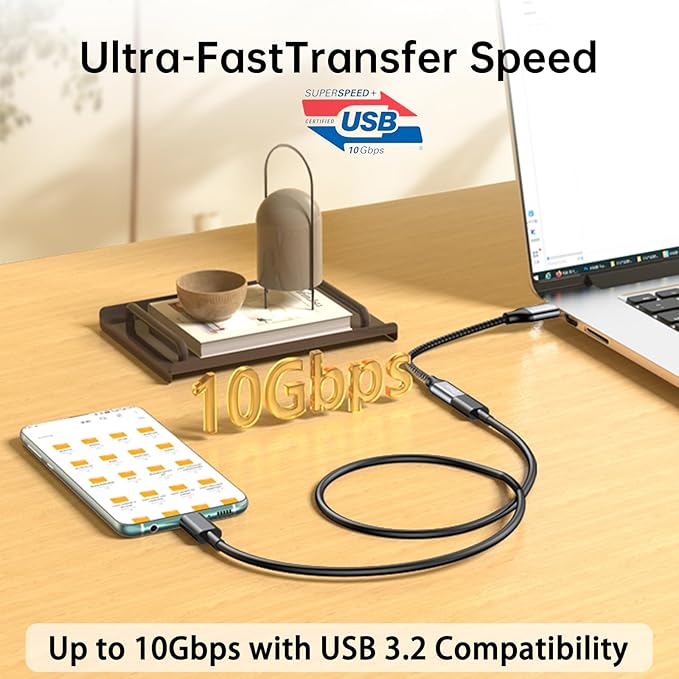 USB C Female to USB Male Adapter, USB A to USB C Cable Adapter with 10Gbps Data Transfer and Charging for Laptop, PC, Flash Disk, Quest Link, Charger