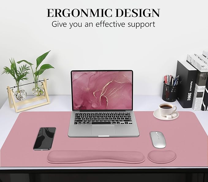 Mouse Pad and Keyboard Wrist Rest, 3-in-1 Large Keyboard and Mouse Pad Set, Ergonomic Wrist Rest for Computer Keyboards, Non-Slip Desk Mat Protector for Women (Purple Pink, 35.4" X 16.9")