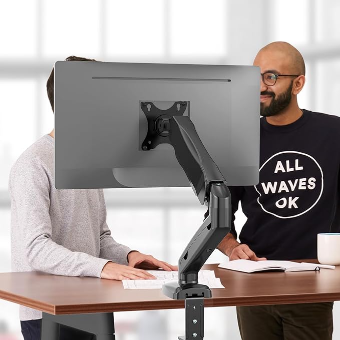 WALI Single Monitor Arm for 17-32 inch Screens, Adjustable Gas Spring Single Monitor Mount Holds 19.8lbs, Computer Monitor Stand for Desk, Clamp and Grommet Base, VESA 75/100mm (GSMP001), Matte Black