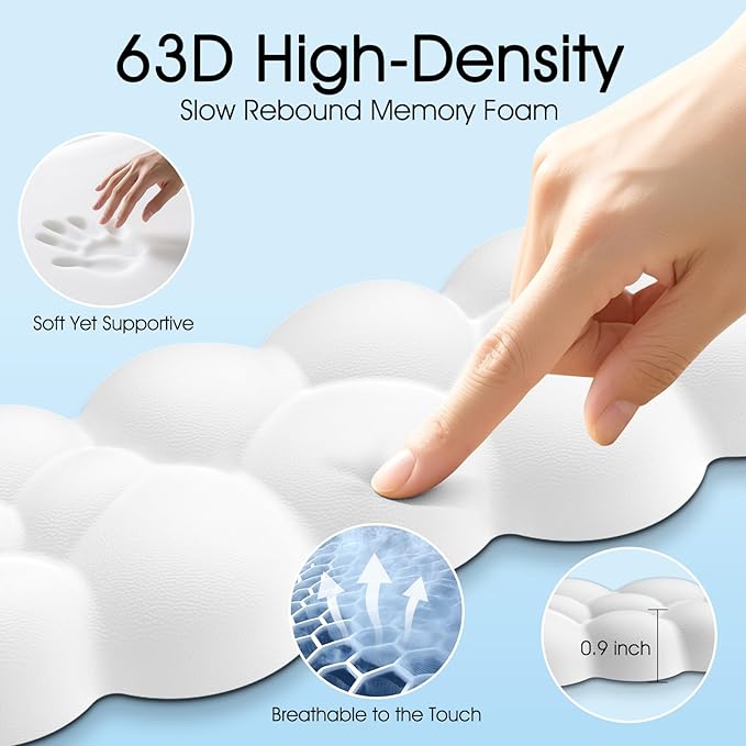 Cloud Wrist Rest Keyboard Cushion, 4-in-1 Ergonomic Cloud Keyboard Wrist Rest and Mouse Pad Set with Memory Foam Arm Support for Palm, Cute Desk Accessory for PC Gaming Setup, White