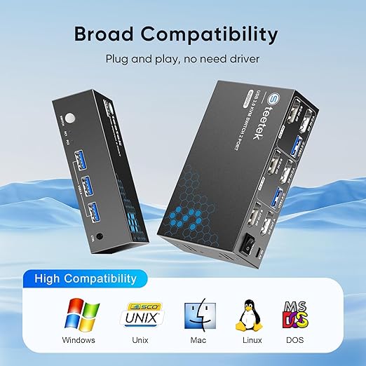 Hearvo 8K Displayport KVM Switch 2 Monitors 2 Computers, 8K@60Hz Dual KVM Switch for 2 Computers Sharing 2 Monitors, Keyboard, Mouse, Printer, with EDID Adaptive, 2 USB Cables, and Controller -S7230P2