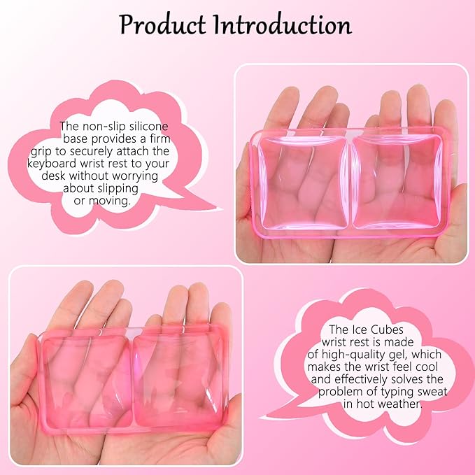 Gel Wrist Rest for Keyboard and Mouse Square Pink Plaid Clear Keyboard Wrist Rest Transparent Ergonomic Cute Checkered Mouse Wrist Pad Silicone Non-Slip Support for Computer Laptop Gaming Home Office