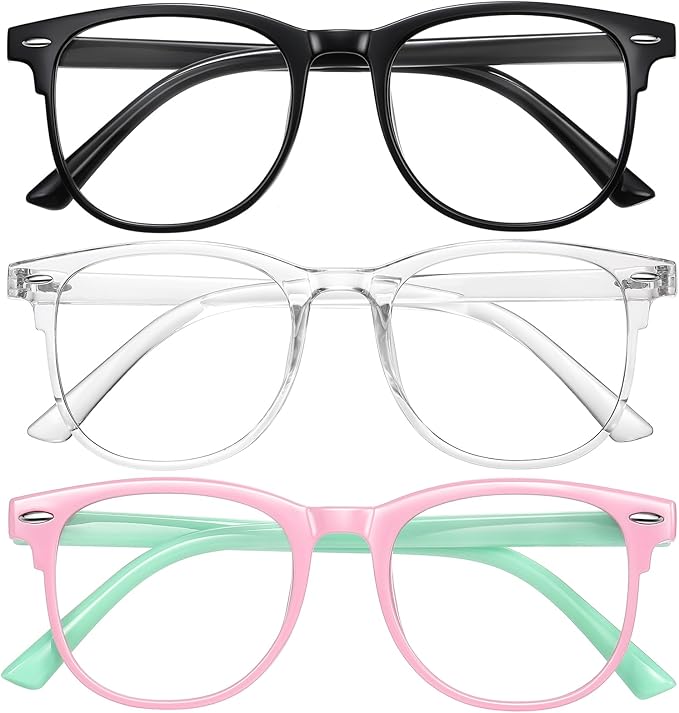 Okany Blue Light Glasses for Kids 3 Pack Anti Glare & Eye Strain Glasses Computer TV Phone Tablets UV Protection Glasses