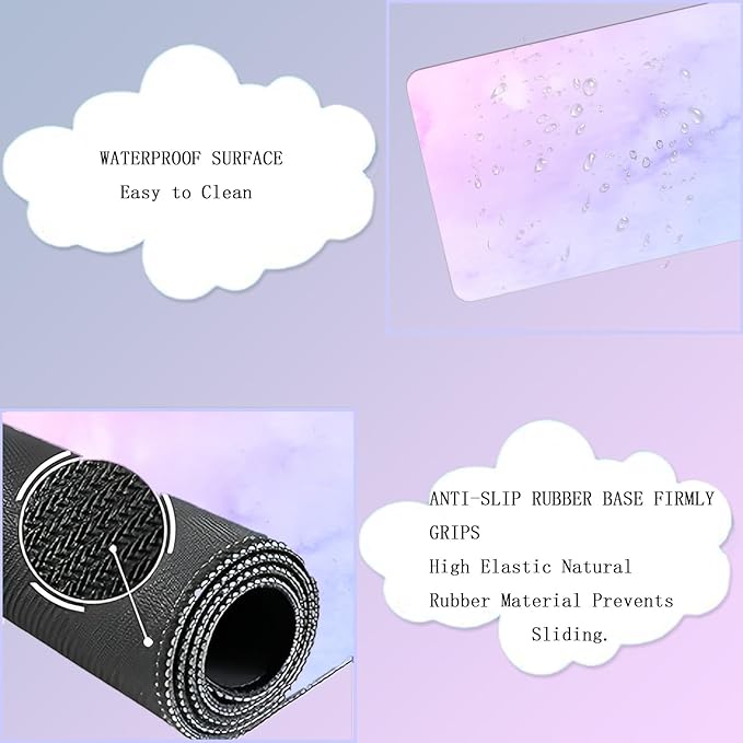 Cloud Mouse Pad and Keyboard Wrist Rest 4PCS Extended Large Desk Mat Pad Set Memory Foam Non-Slip Ergonomic Gaming Mouse Pad Wrist Support for Computer Laptop Home Office Cute Pink Blue Sky