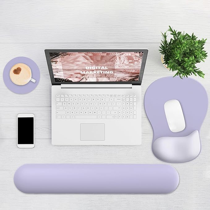 Ergonomic Mouse Pad with Wrist Rest and Keyboard Wrist Rest, Gel Mousepad and Wrist Rest for Computer Keyboard, Pain Relief, Non-Slip PU Base, Mouse Pad with Wrist Support for Gaming, Office, Purple