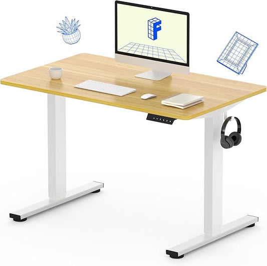 FLEXISPOT Standing Desk, 40" x 24" One-Piece Desktop, Height Adjustable Computer Desk for Home Office, White Frame & Maple Top (One Package)