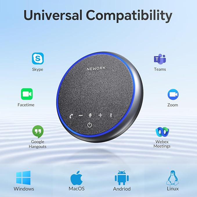 Conference Speakerphone – 3 AI Noise Reduction Mics, 360° Clear Voice, 12H Battery, Bluetooth & USB-C, Perfect for Home & Office Meetings