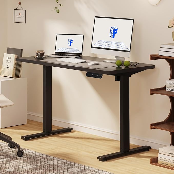 FLEXISPOT Electric Standing Desk, 40" x 24" One-Piece Desktop, Height Adjustable Computer Desk for Home Office, Black Frame & Black Top (One Package)