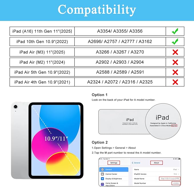 Soke for iPad (A16) 11th/10th Generation Case with Keyboard(2025/2022)-7 Color Backlight Wireless Detachable Folio Keyboard Cover with Built-in Pencil Holder for iPad 11/10.9 inch, Blue Marble