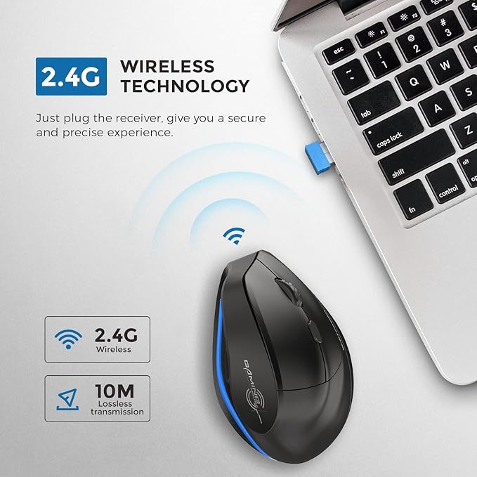 ECHTPower 2024 Update Wireless Ergonomic Mouse, 2.4GHz Rechargeable Vertical Mouse, Silent Right Wireless Mouse, 4800 DPI Adjustable Interface Type C for PC Laptop Computer Mac Windows