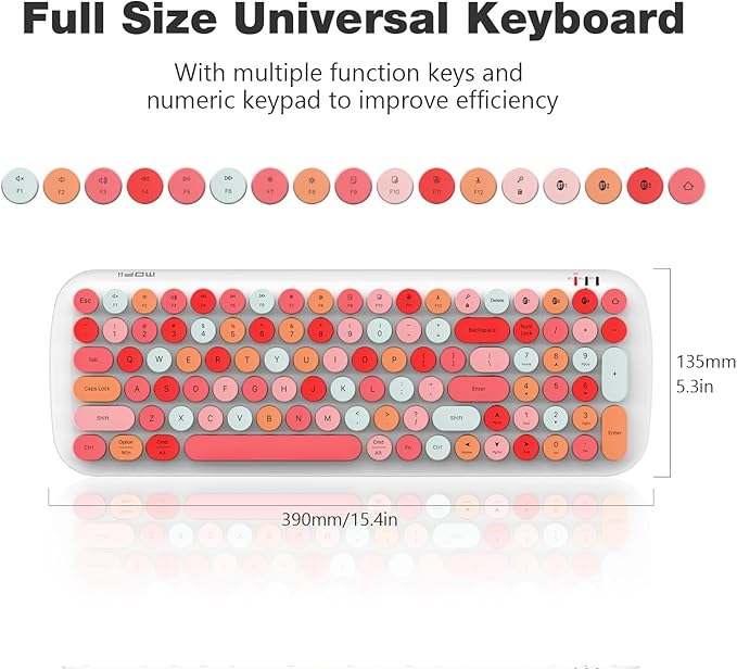 KNOWSQT Bluetooth Keyboard - White Colorful Multi Device Wireless Typewriter Keyboards - Round Keycaps 100 Keys Cute Keyboard for Windows, Laptop, PC, Tablet, iPad, iPhone, Chrome
